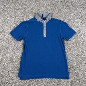 Lululemon Polo Shirt Mens M Blue Gray Contrast Collar Short Sleeve Performance